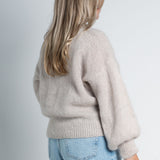 Strickpullover mit Rundhals & puffigen Ärmeln Beige von hinten