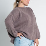 Strickpullover Oversized mit Rundhals Taupe von vorne