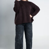 Strickpullover Oversized mit Rundhals Dunkelbraun Ganzkörper
