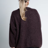 Strickpullover Oversized mit Rundhals Dunkelbraun von hinten