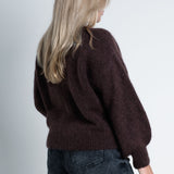 Strickpullover mit Rundhals & puffigen Ärmeln Dunkelbraun von hinten