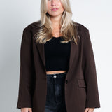 Blazer Oversized mit leichten Schulterpolstern Basic Dunkelbraun von vorne