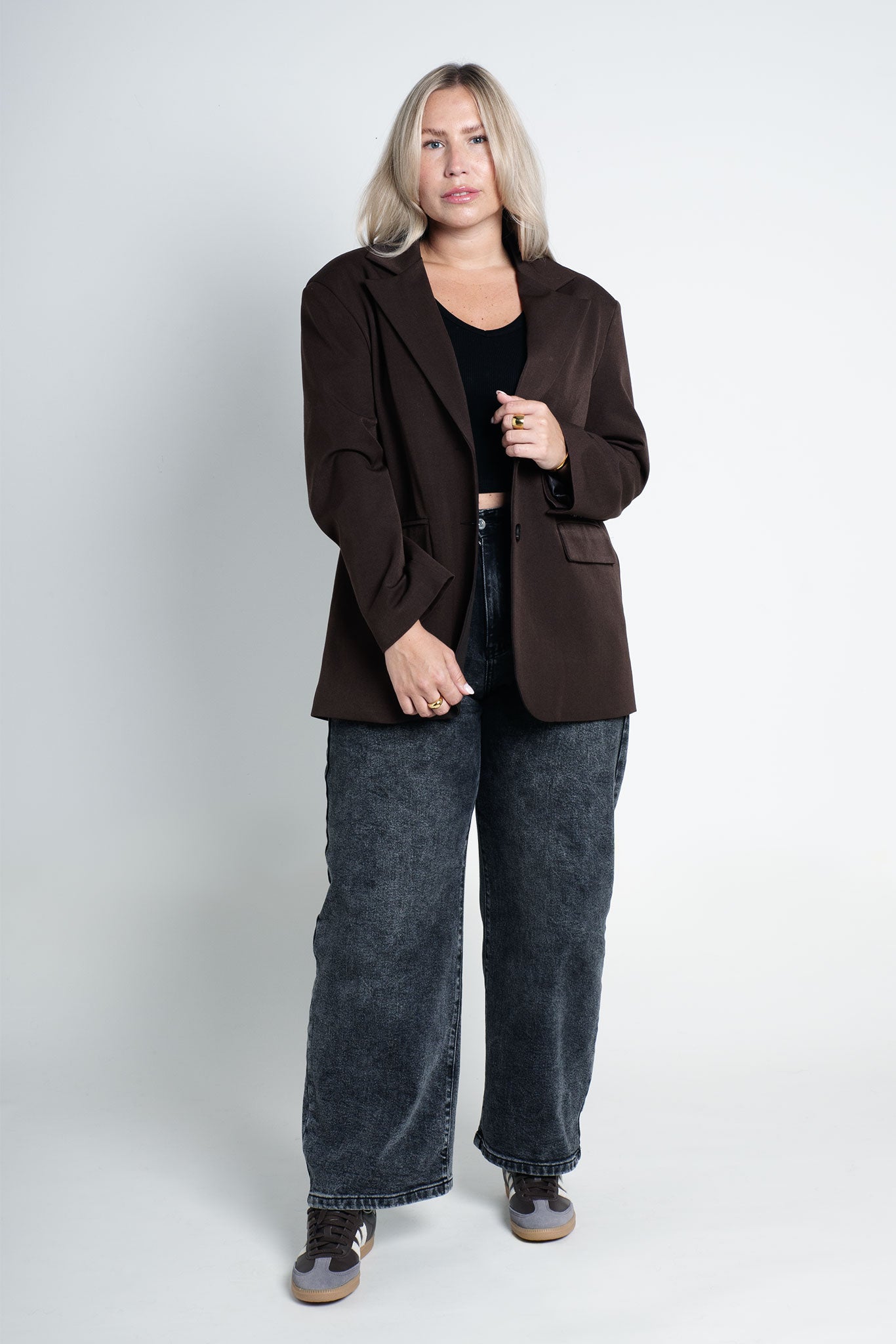 Blazer Oversized mit leichten Schulterpolstern Basic Dunkelbraun Ganzkörper