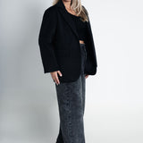 Blazer Oversized mit leichten Schulterpolstern Basic Schwarz Ganzkörper