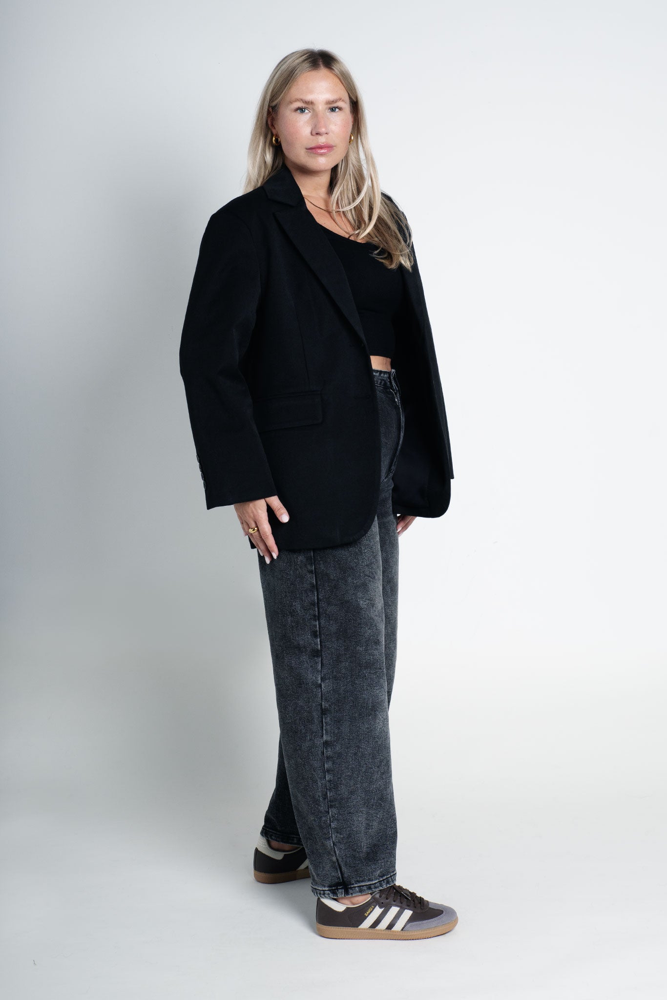 Blazer Oversized mit leichten Schulterpolstern Basic Schwarz Ganzkörper