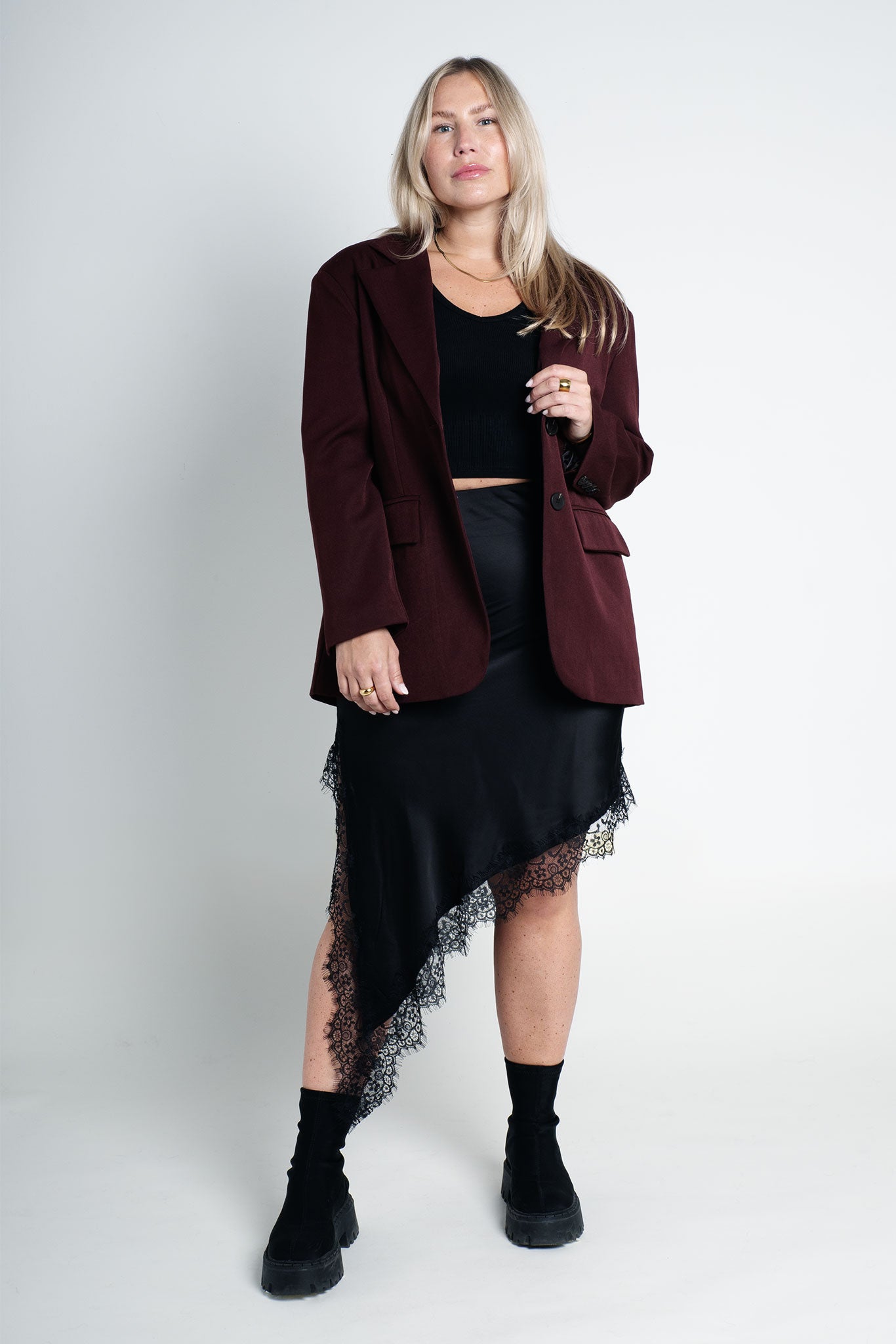 Blazer Oversized mit leichten Schulterpolstern Basic Weinrot Burgundy Ganzkörper