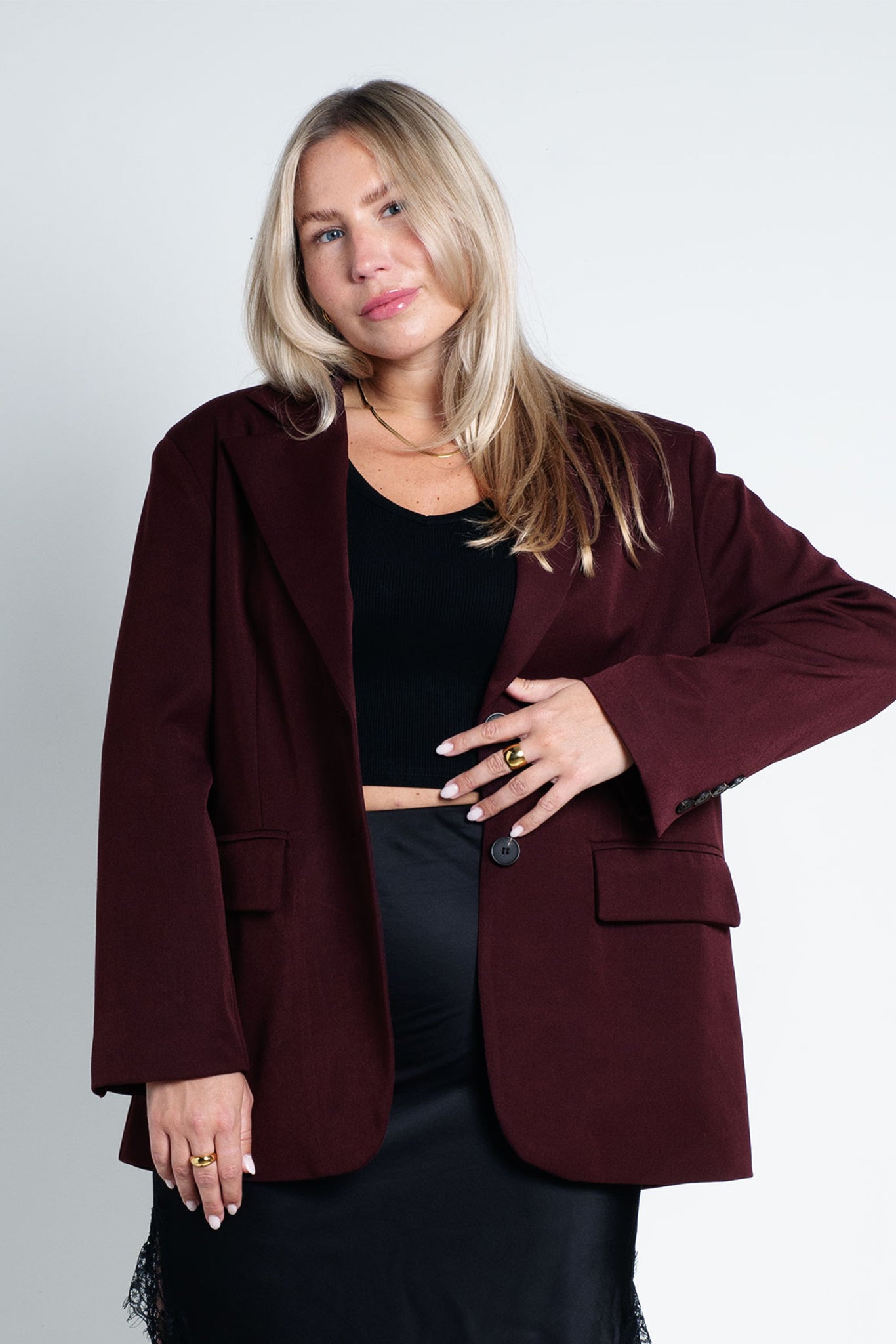 Blazer Oversized mit leichten Schulterpolstern Basic Weinrot Burgundy von vorne