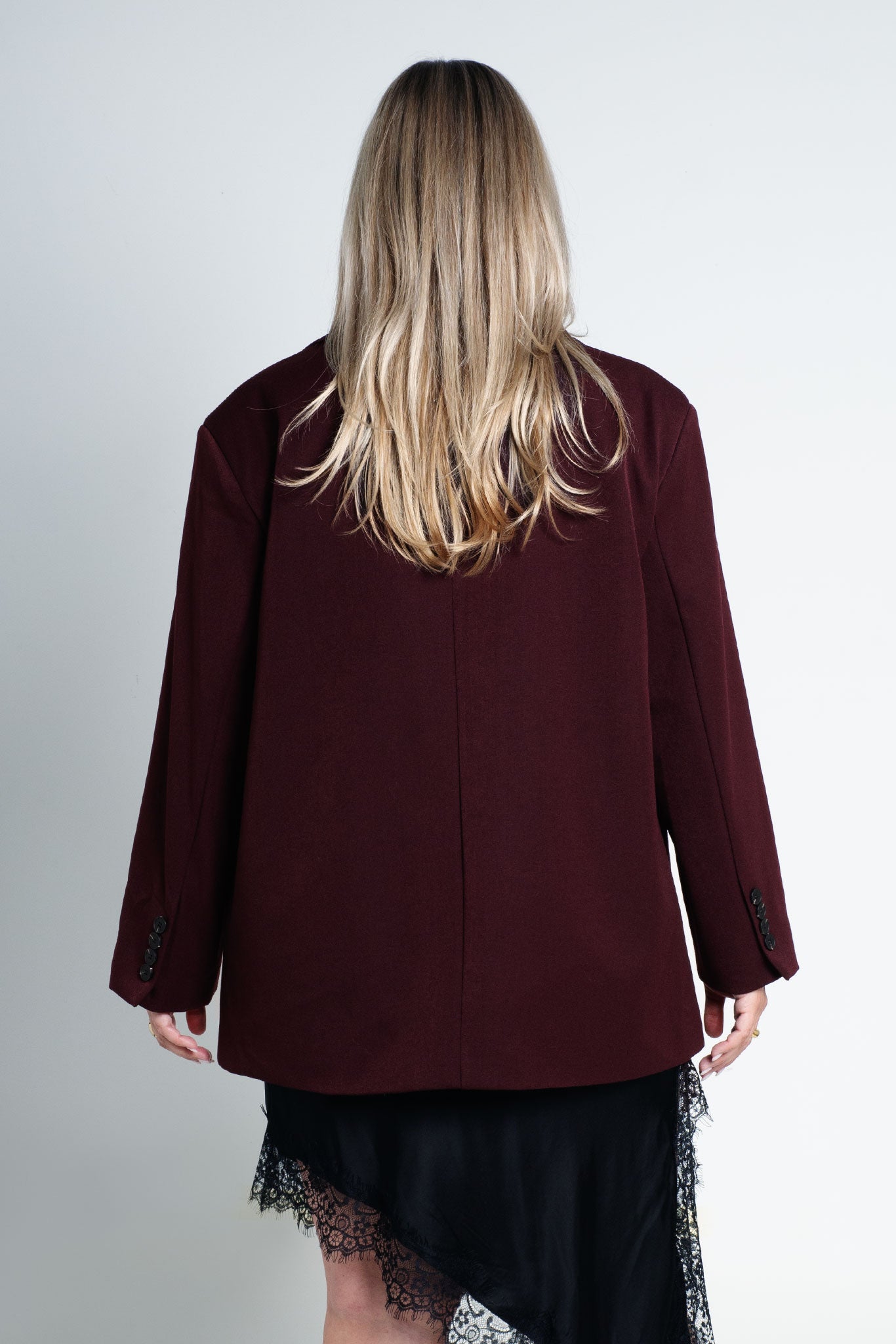 Blazer Oversized mit leichten Schulterpolstern Basic Weinrot Burgundy von hinten