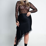 Langarmshirt mit hohem kragen & Spitze Schwarz Ganzkörper