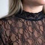 Langarmshirt mit hohem kragen & Spitze Schwarz im Detail