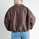 Jacke aus Wildlederimitat Balloon Fit Cropped Dunkelbraun von hinten