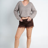 Seidenshorts mit Spitze Braun Ganzkörper