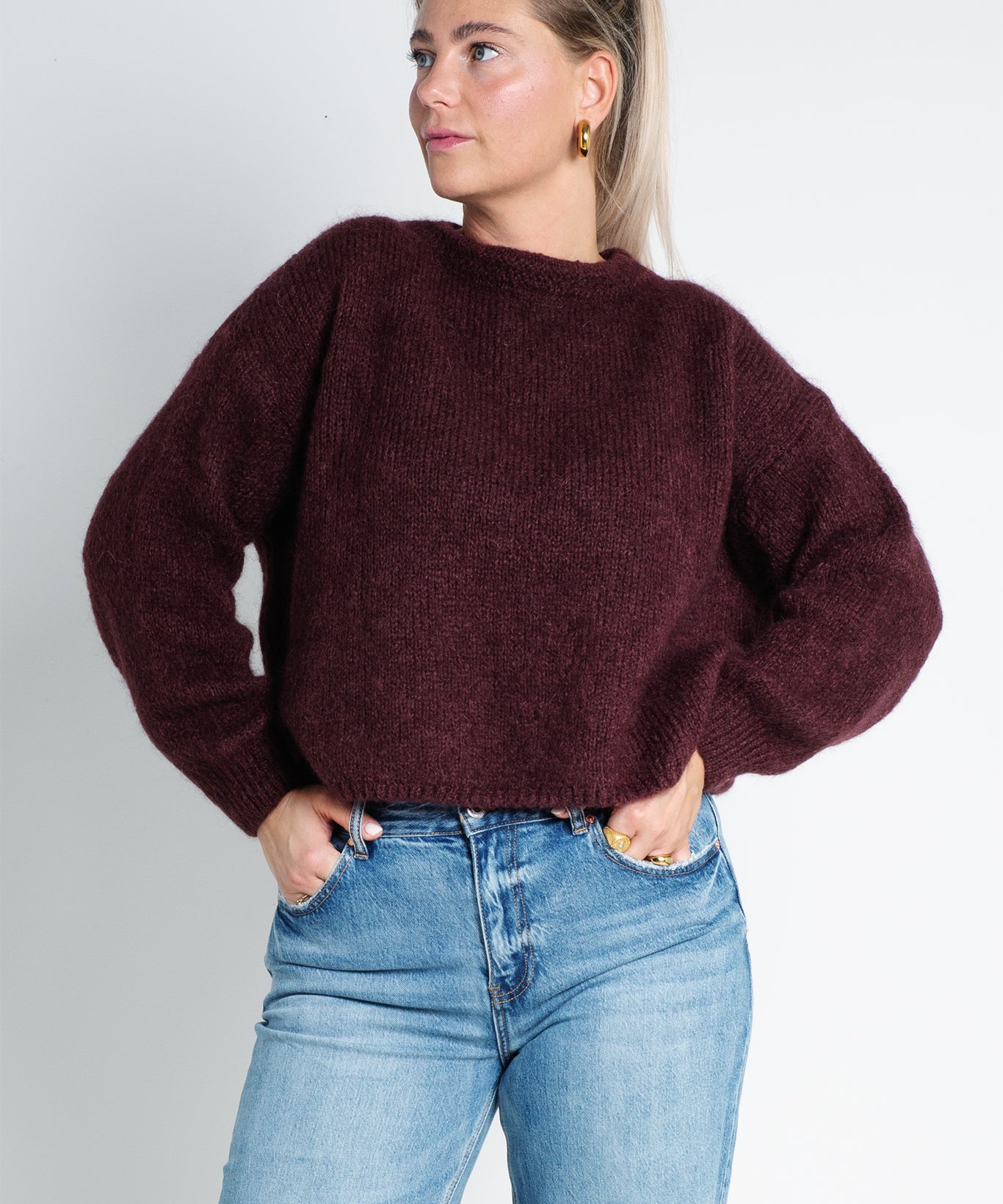 Strickpullover mit verspielten Detail am Kragen Burgundy Weinrot von vorne