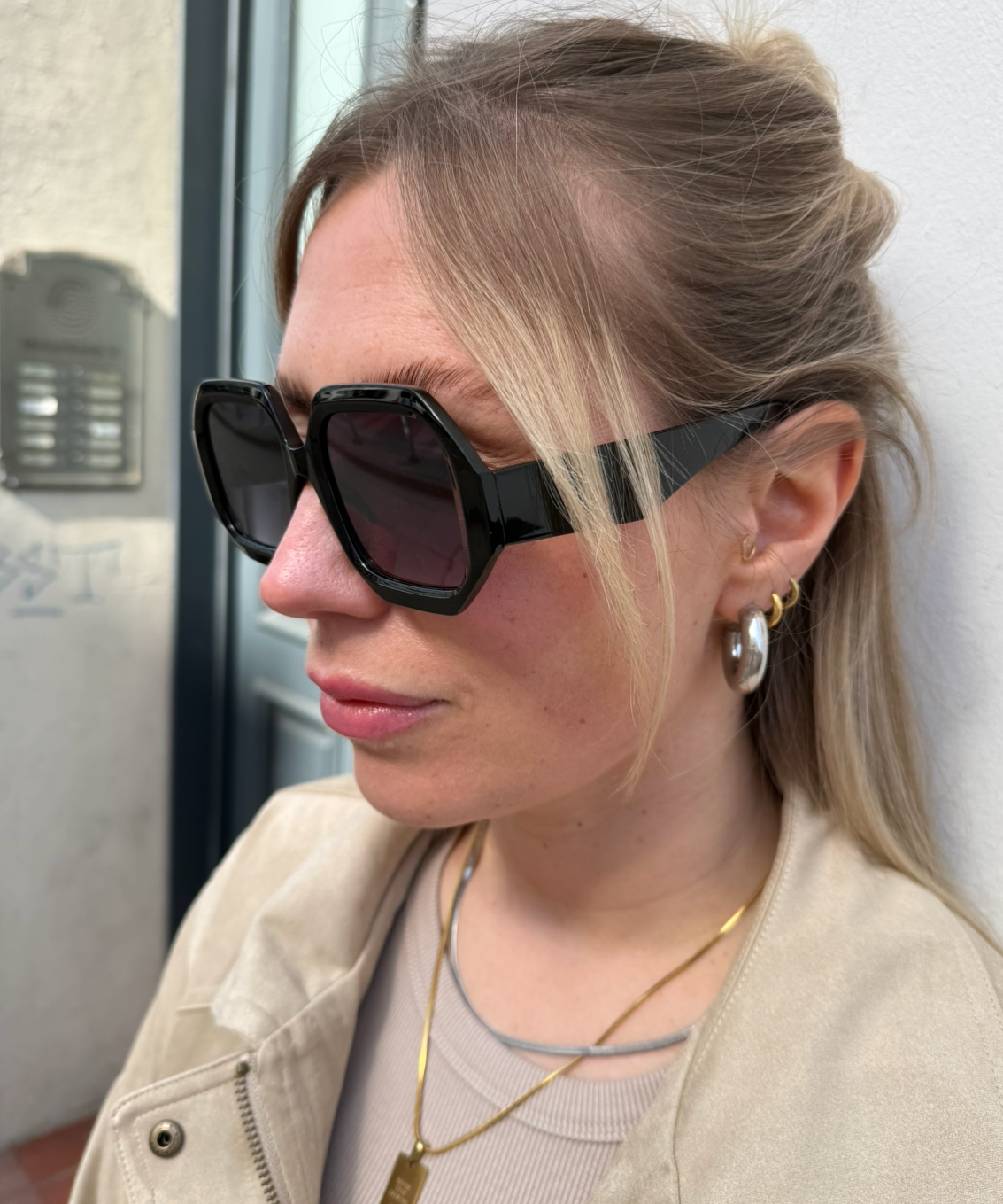 Sonnenbrille eckige Gläser Retrostyle Schwarz