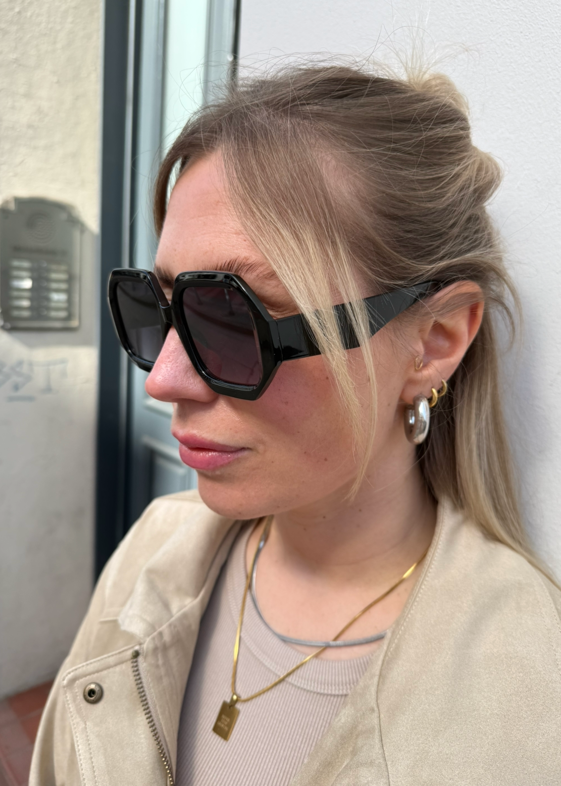 Sonnenbrille eckige Gläser Retrostyle Schwarz