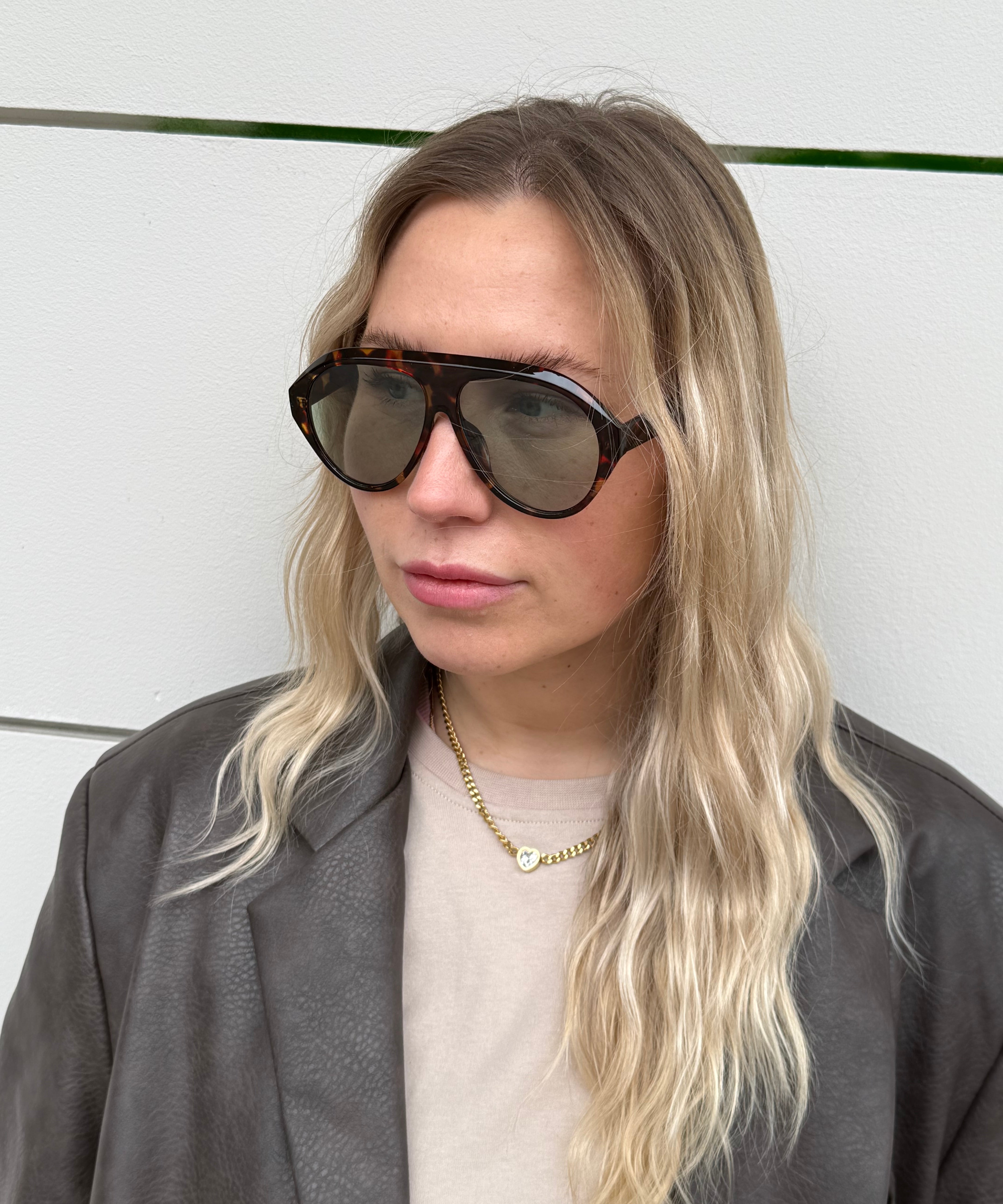 Sonnenbrille Pilotenoptik große Gläser Havanna Grün