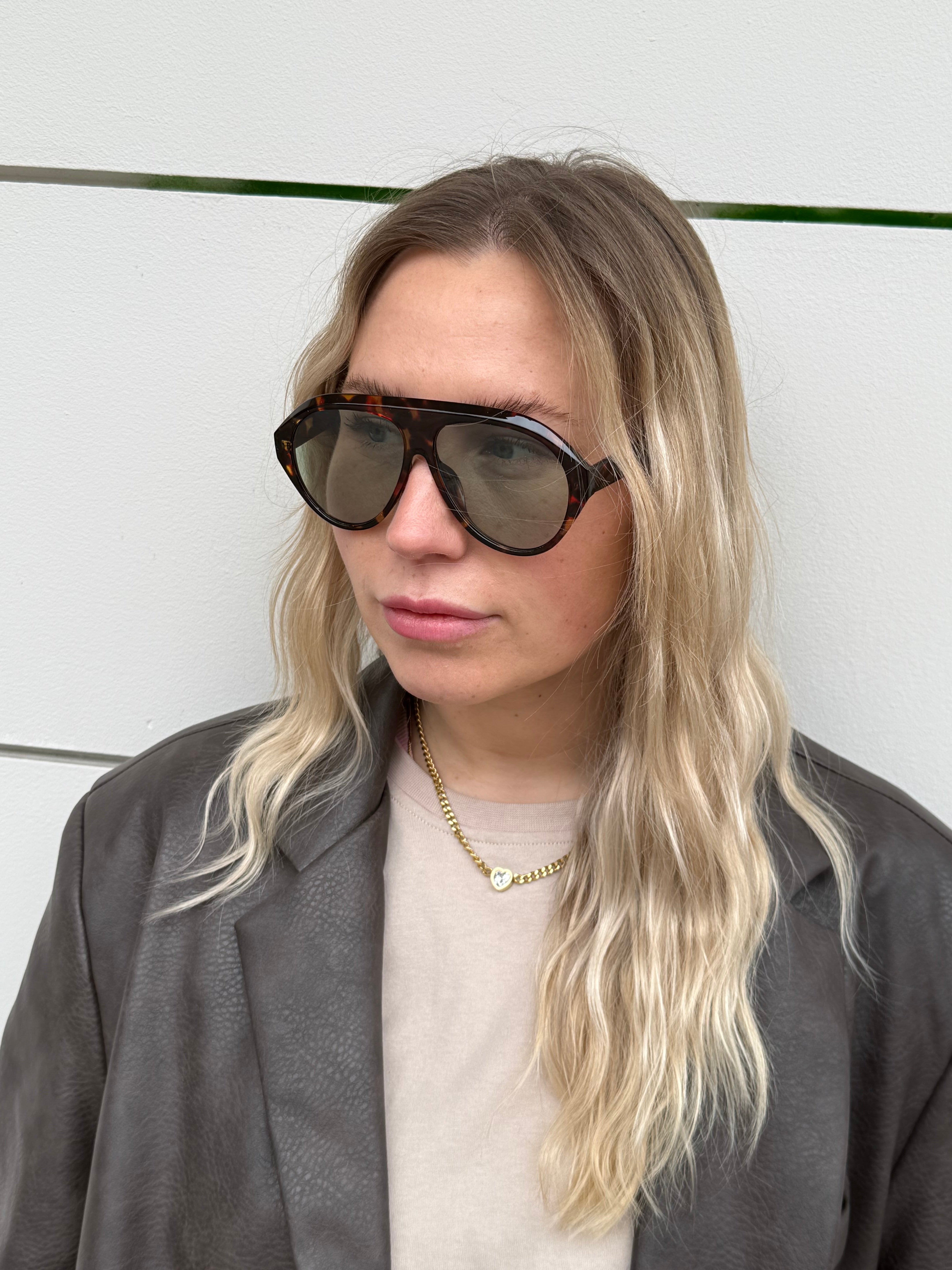 Sonnenbrille Pilotenoptik große Gläser Havanna Grün
