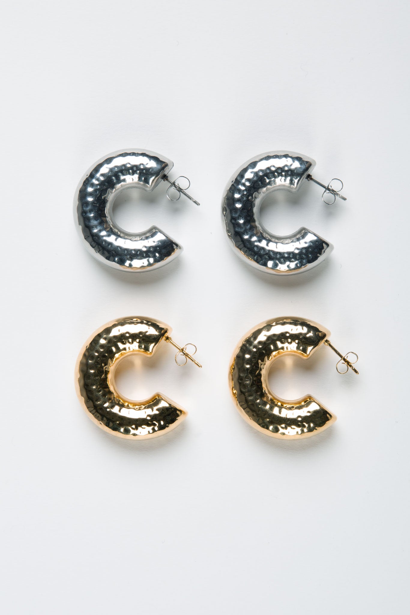 Creolen Edelstahl Medium Gehämmert Silber ohne Model beide Farben