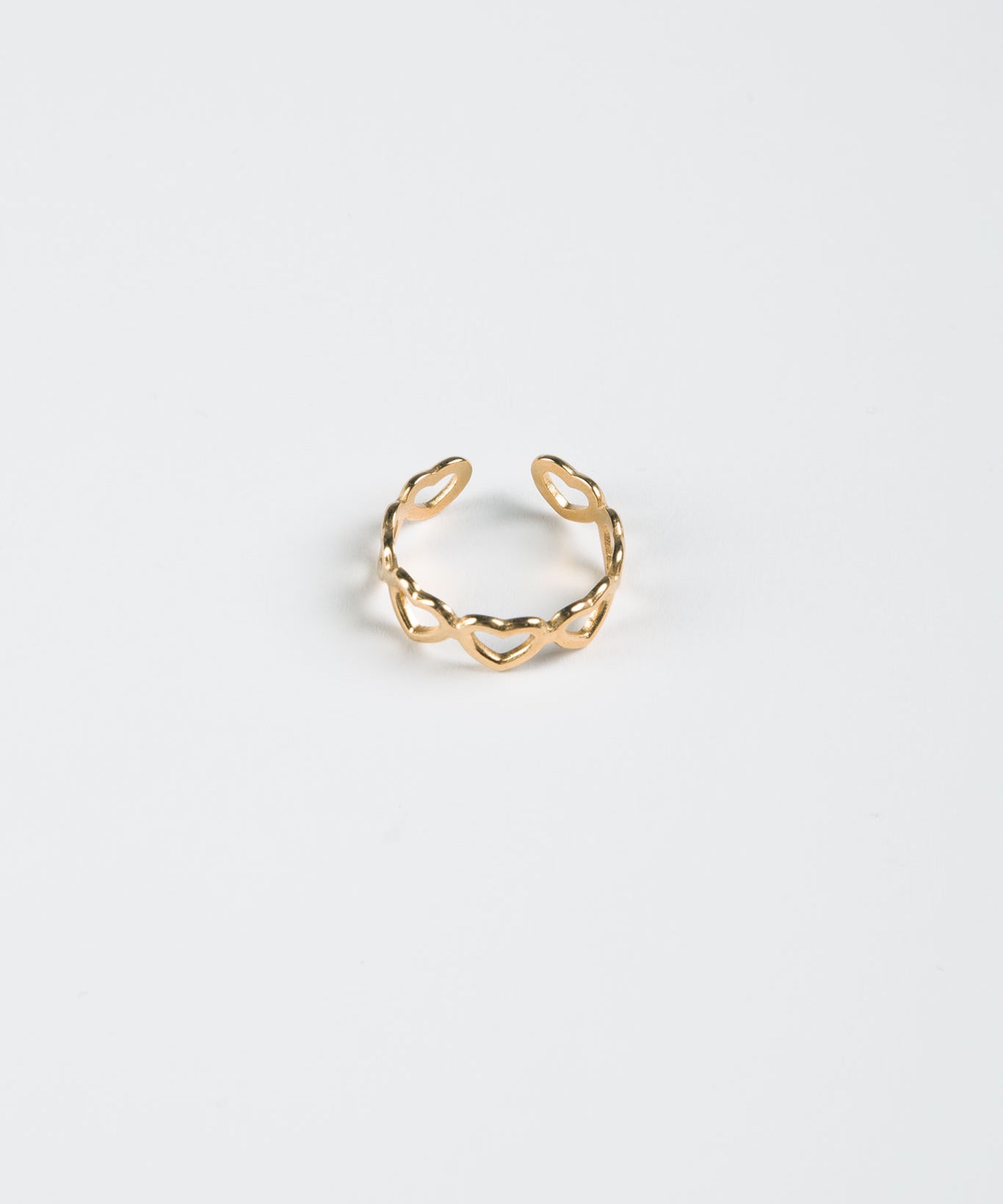 Ring Gereihte Herzen Edelstahl Gold von vorne