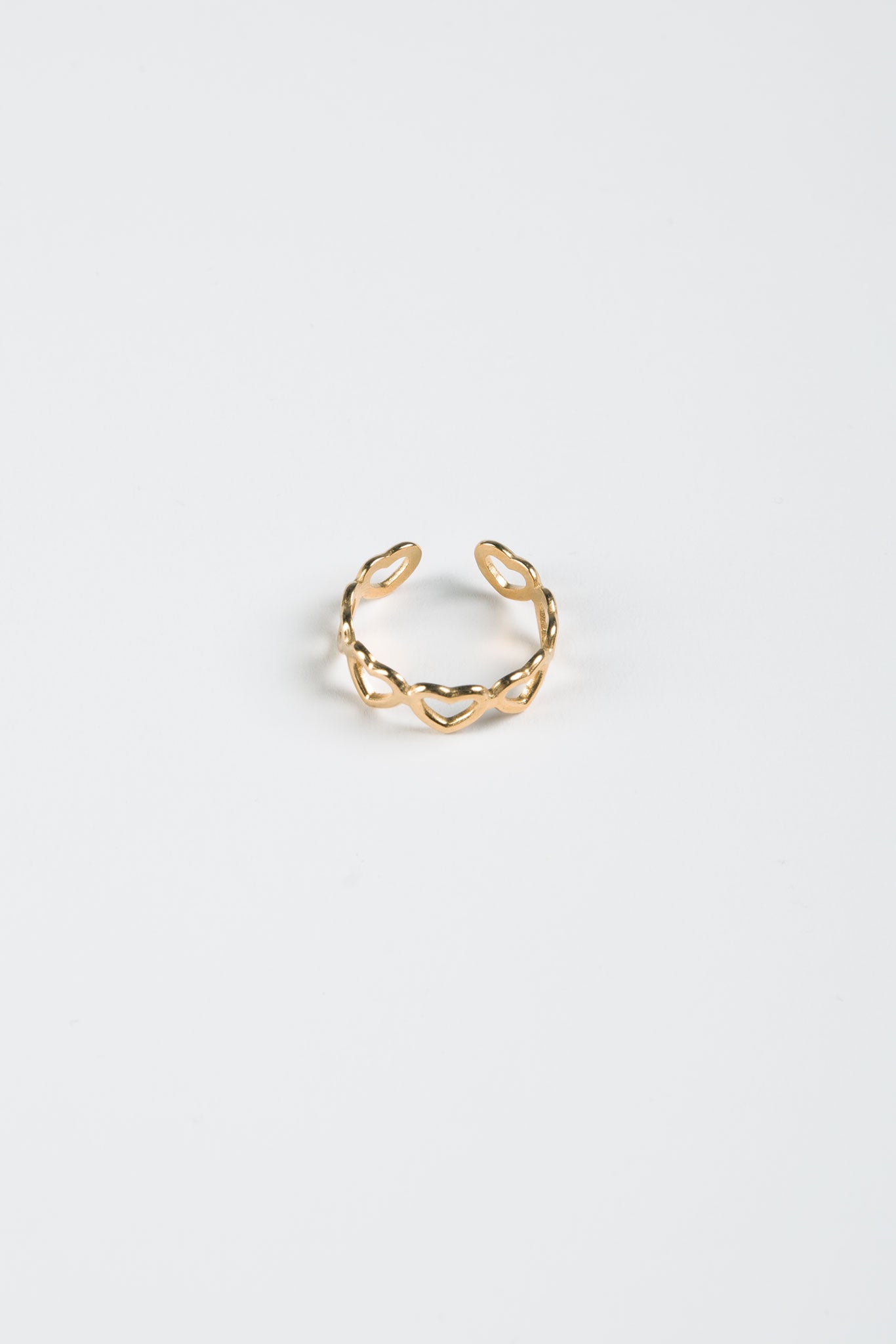 Ring Gereihte Herzen Edelstahl Gold von vorne