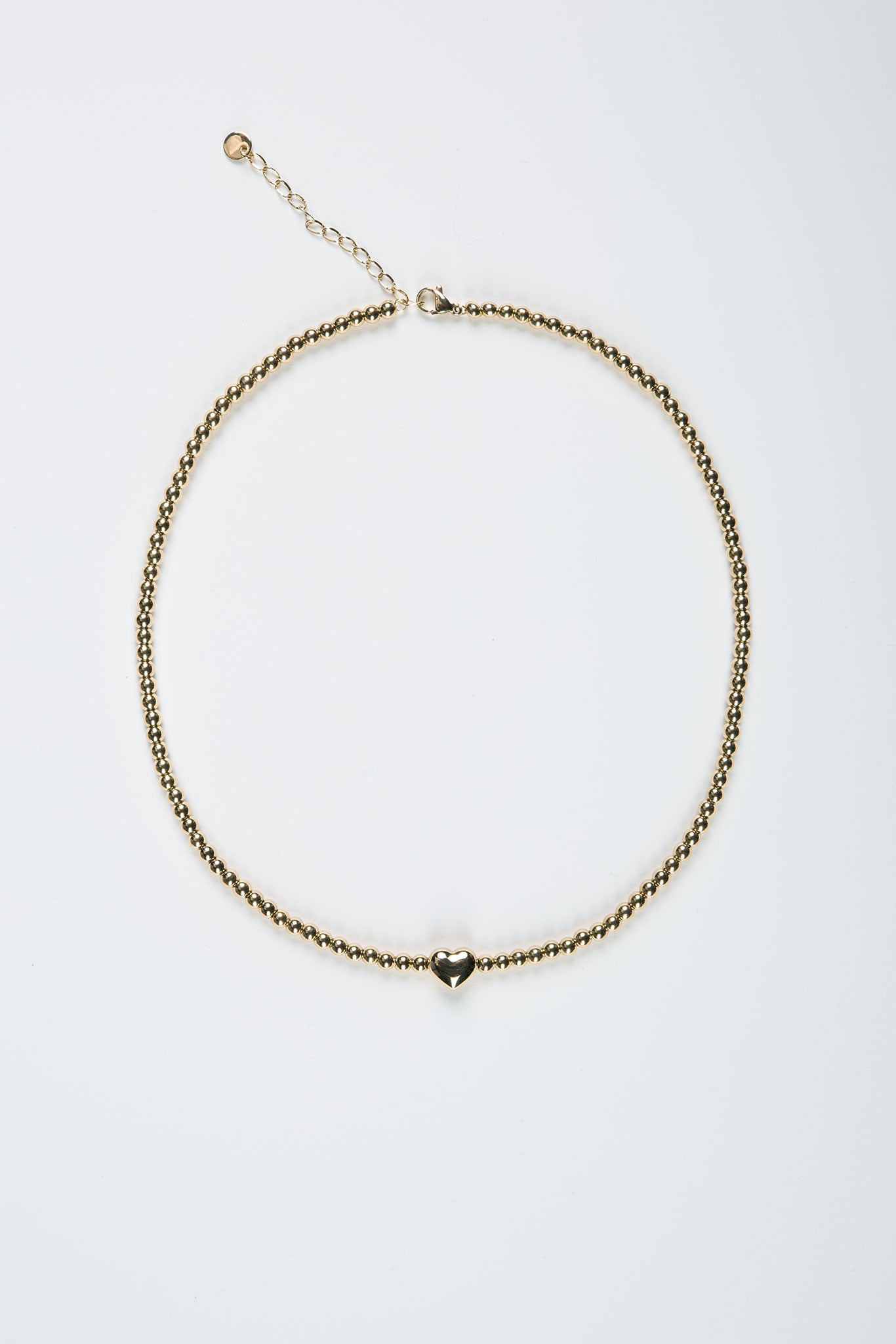 Kugelkette mit kleinem Herz 18 Karat Edelstahl Gold ohne Model