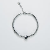 Kugelarmband mit kleinem Herz aus Edelstahl Silber von vorne