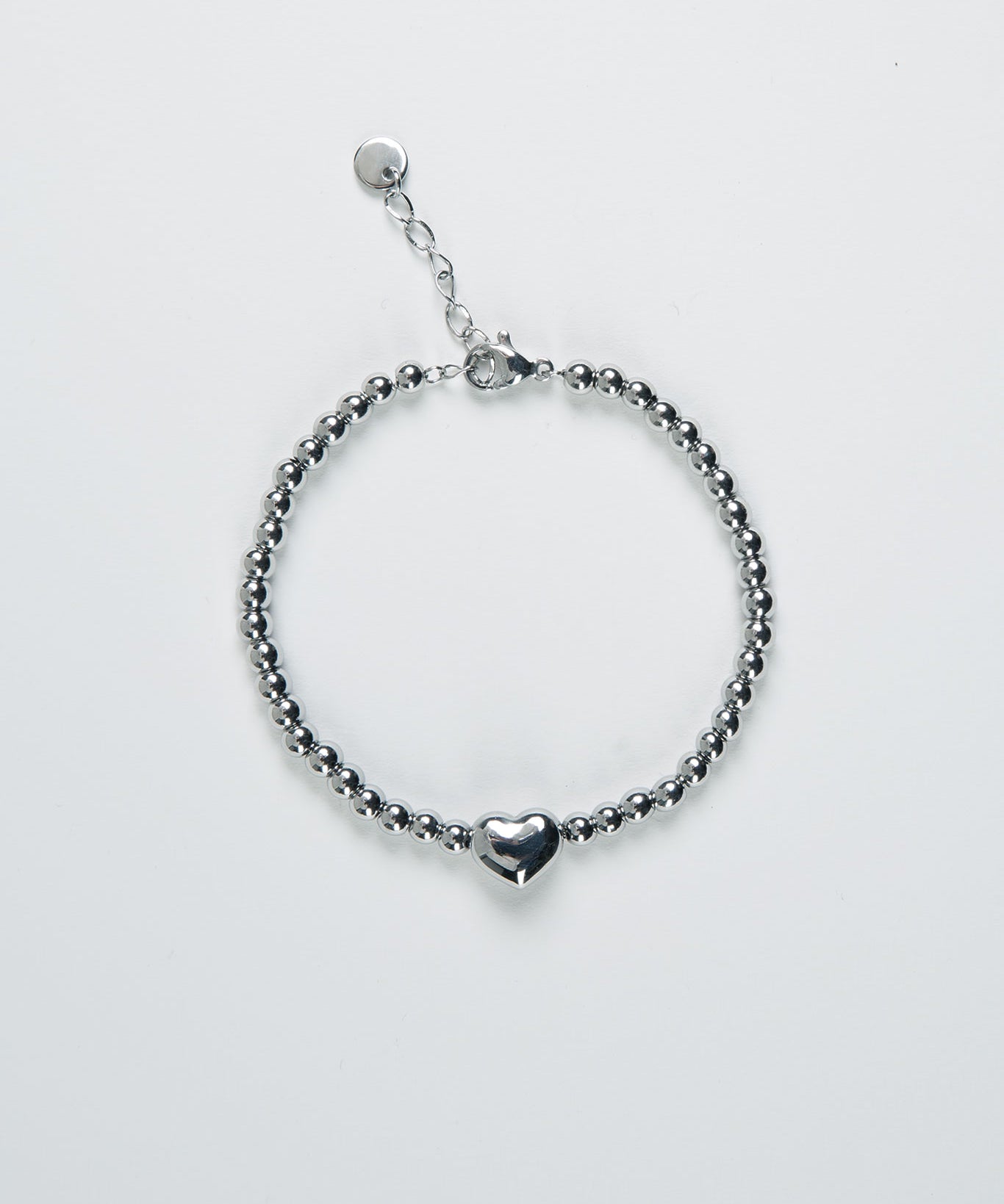 Kugelarmband mit kleinem Herz aus Edelstahl Silber von vorne
