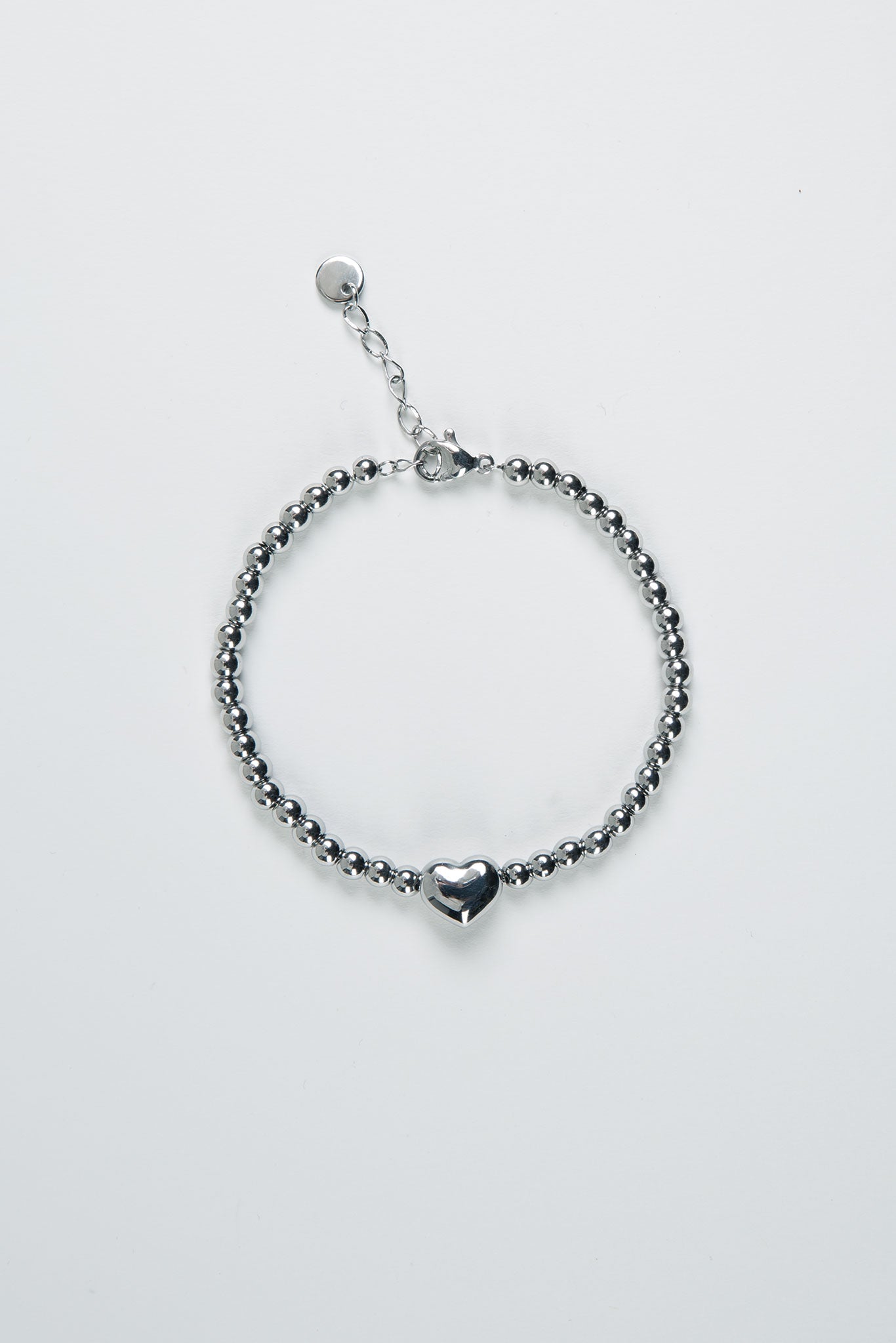Kugelarmband mit kleinem Herz aus Edelstahl Silber von vorne