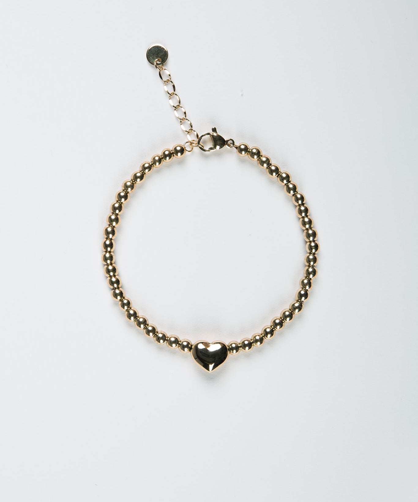 Kugelarmband mit kleinem Herz 18 Karat Edelstahl Gold von vorne