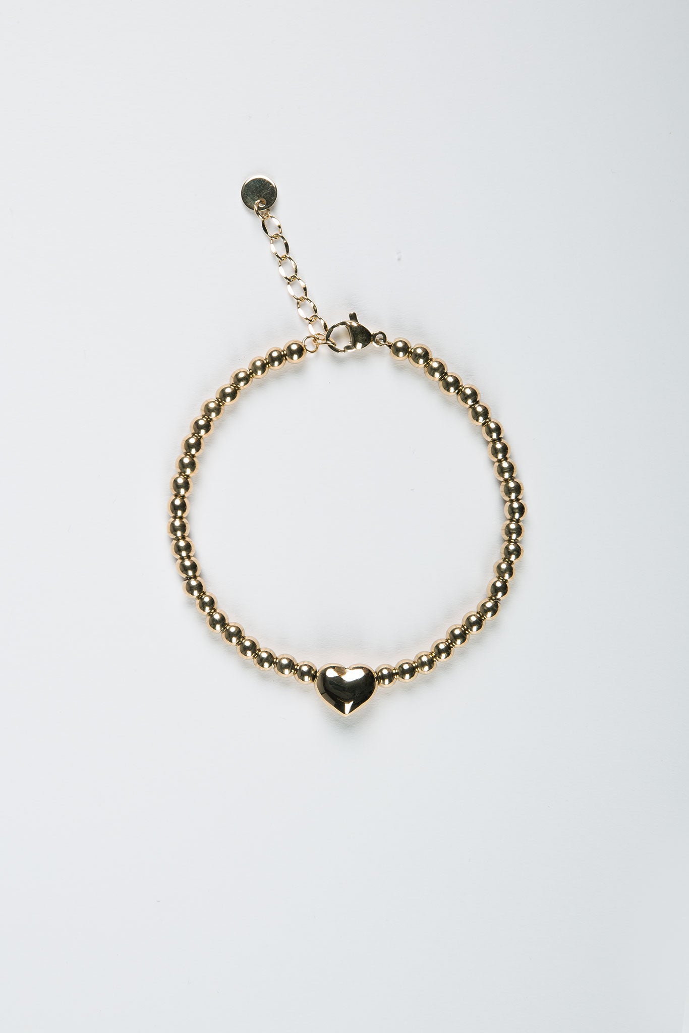 Kugelarmband mit kleinem Herz 18 Karat Edelstahl Gold von vorne