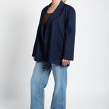 Blazer Oversized mit Nadelstreifen & leichten Schulterpolstern Dunkelblau Navy Ganzkörper