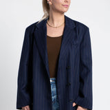 Blazer Oversized mit Nadelstreifen & leichten Schulterpolstern Dunkelblau Navy von vorne