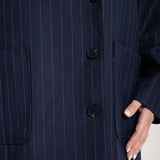 Blazer Oversized mit Nadelstreifen & leichten Schulterpolstern Dunkelblau Navy im Detail