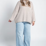 Strickpullover Oversized mit Rundhals Beige Ganzkörper frontal