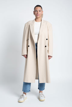 Mantel Maxi mit überschnittenen Schultern & Polstern Beige Ganzkörper frontal