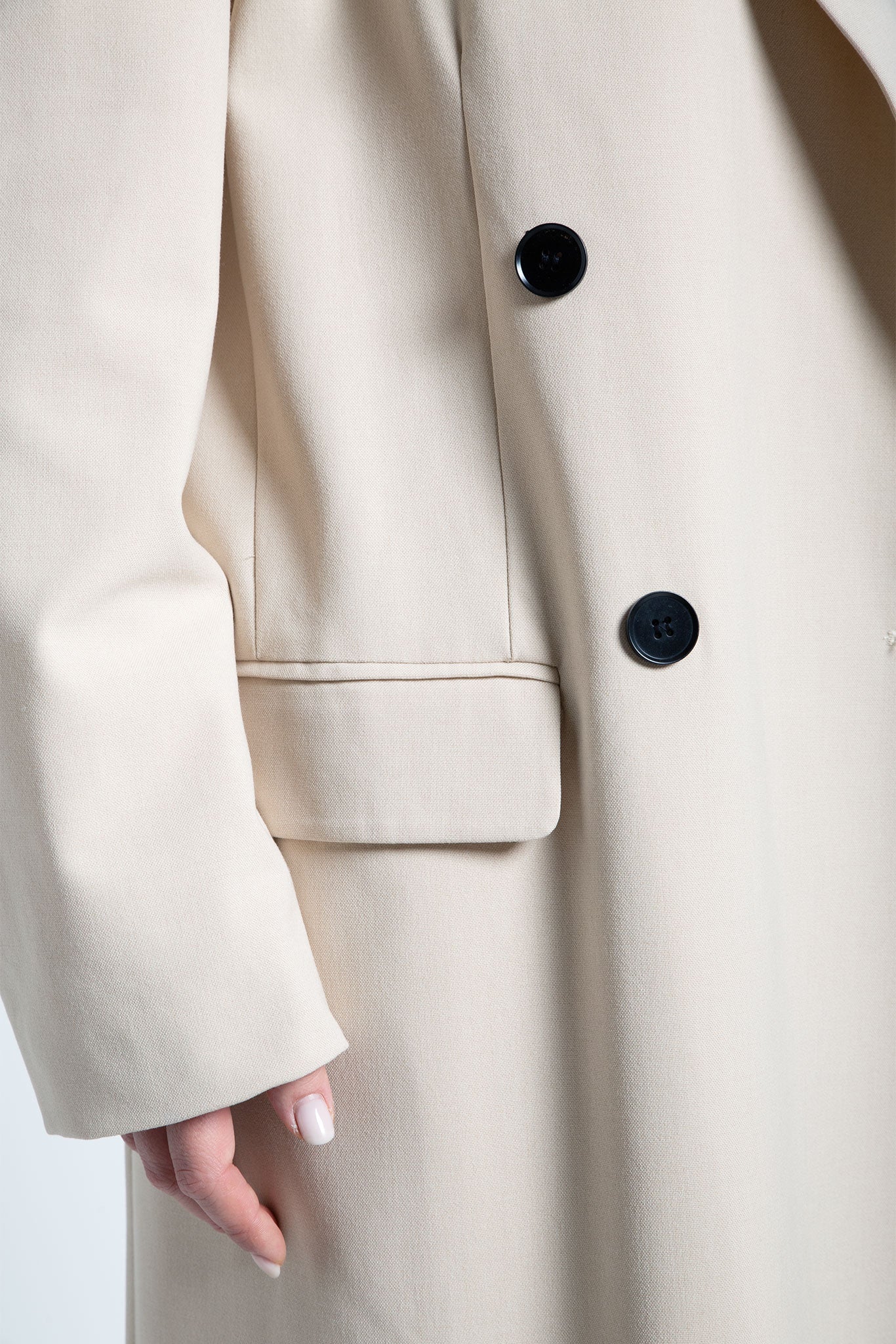 Mantel Maxi mit überschnittenen Schultern & Polstern Beige im Detail