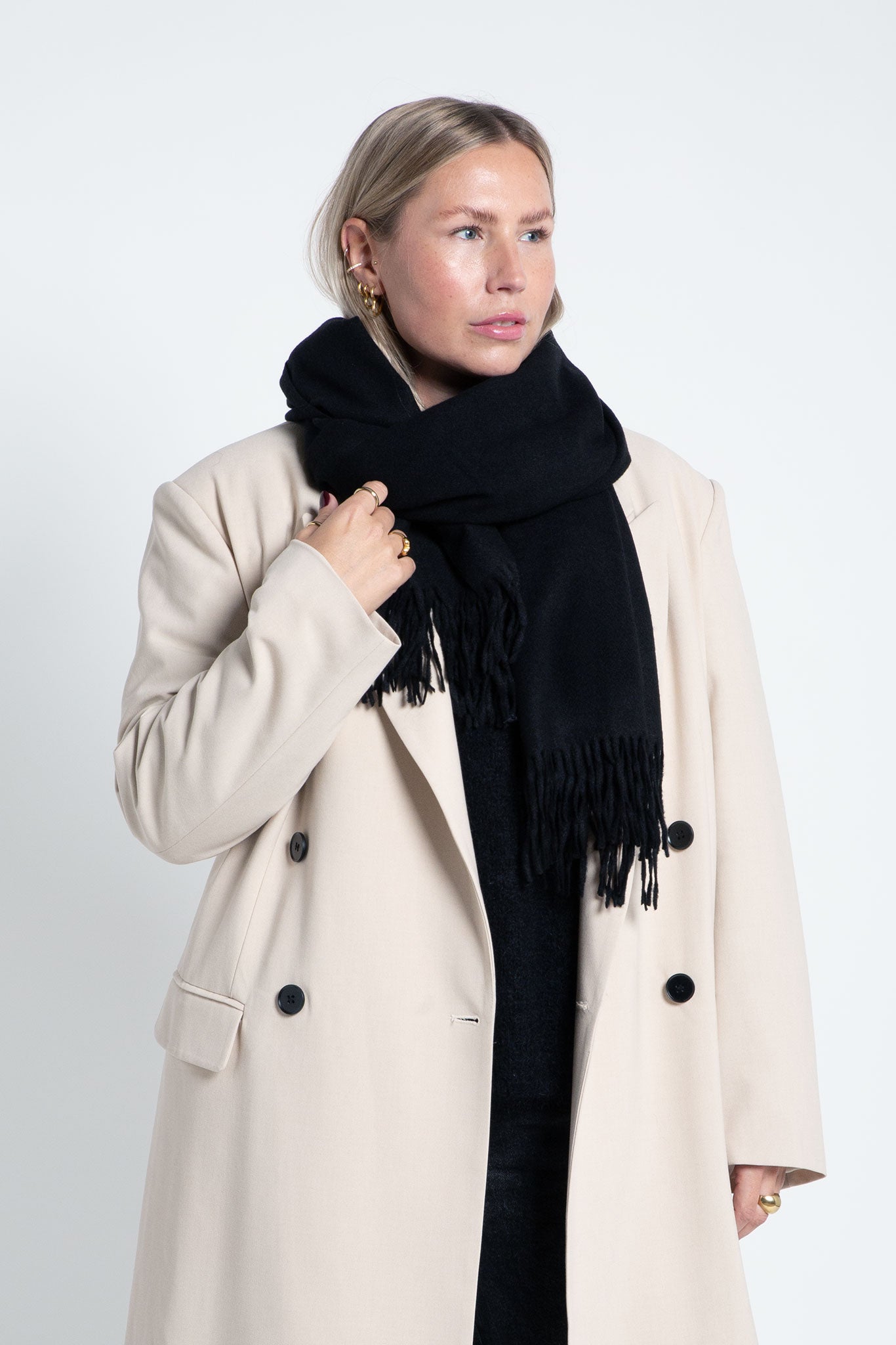 Schal Maxi mit Cashmere Schwarz von vorne