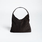 Tasche Wildleder Shopper mit festem Boden Dunkelbraun von vorne