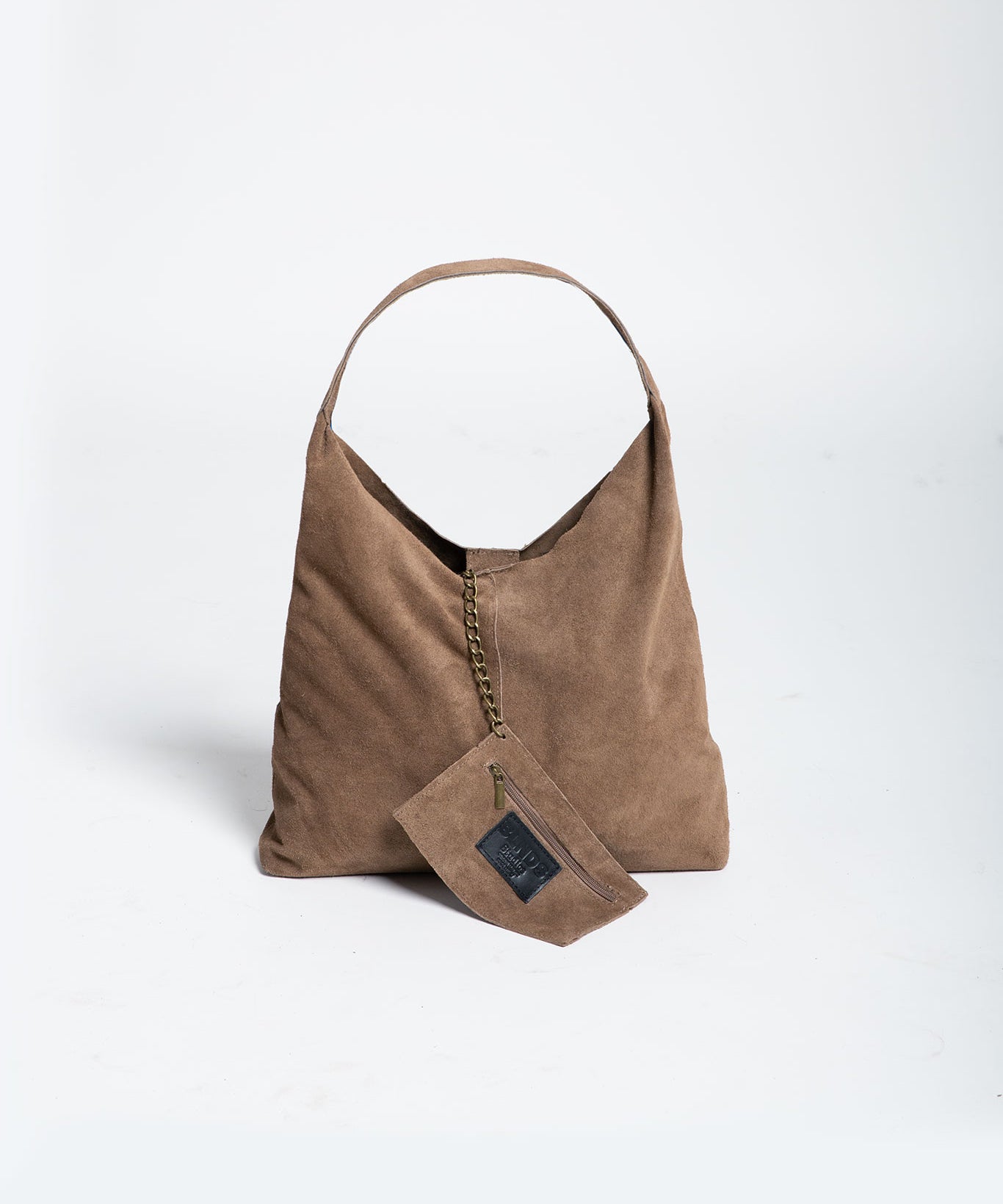 Tasche Wildleder Shopper mit festem Boden Beige mit Pochette