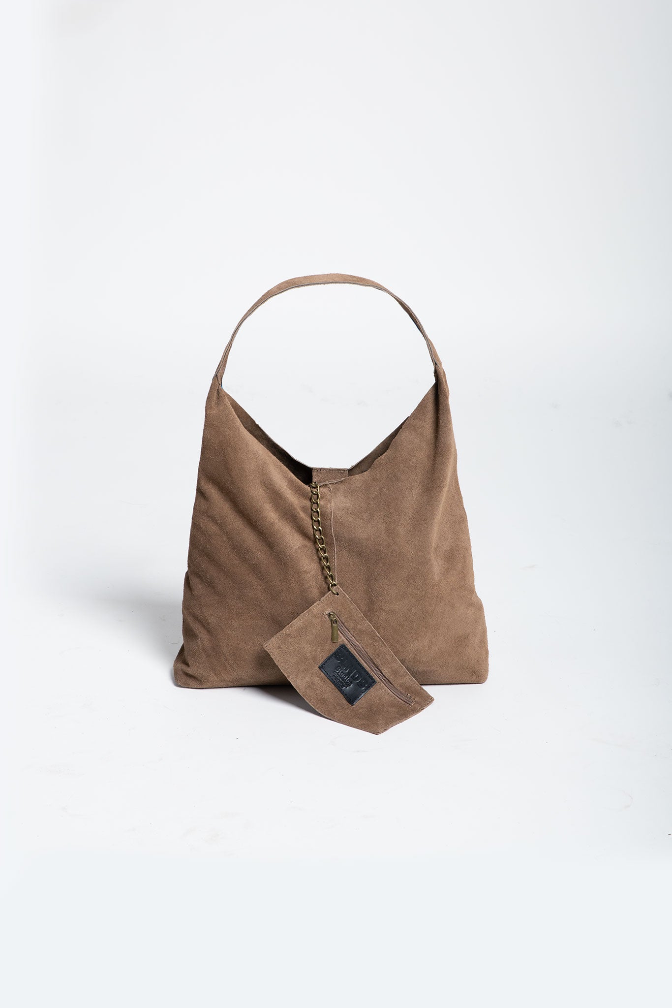 Tasche Wildleder Shopper mit festem Boden Beige mit Pochette