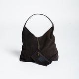 Tasche Wildleder Shopper mit festem Boden Dunkelbraun mit Pochette