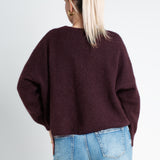 Strickpullover mit Rundhals Kuschelweich Burgundy Weinrot von hinten