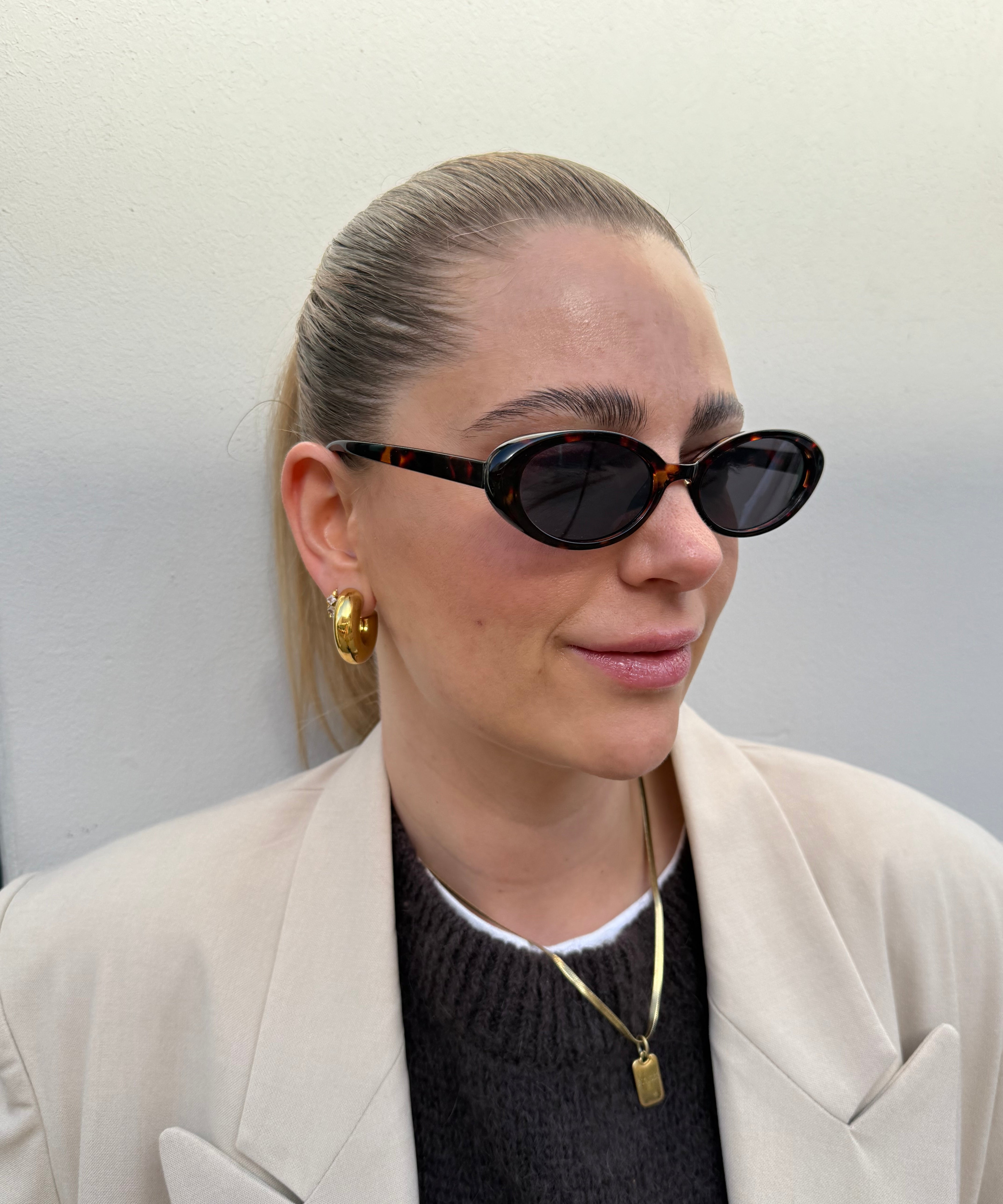 Sonnenbrille ovale Gläser Cat Eye Havanna