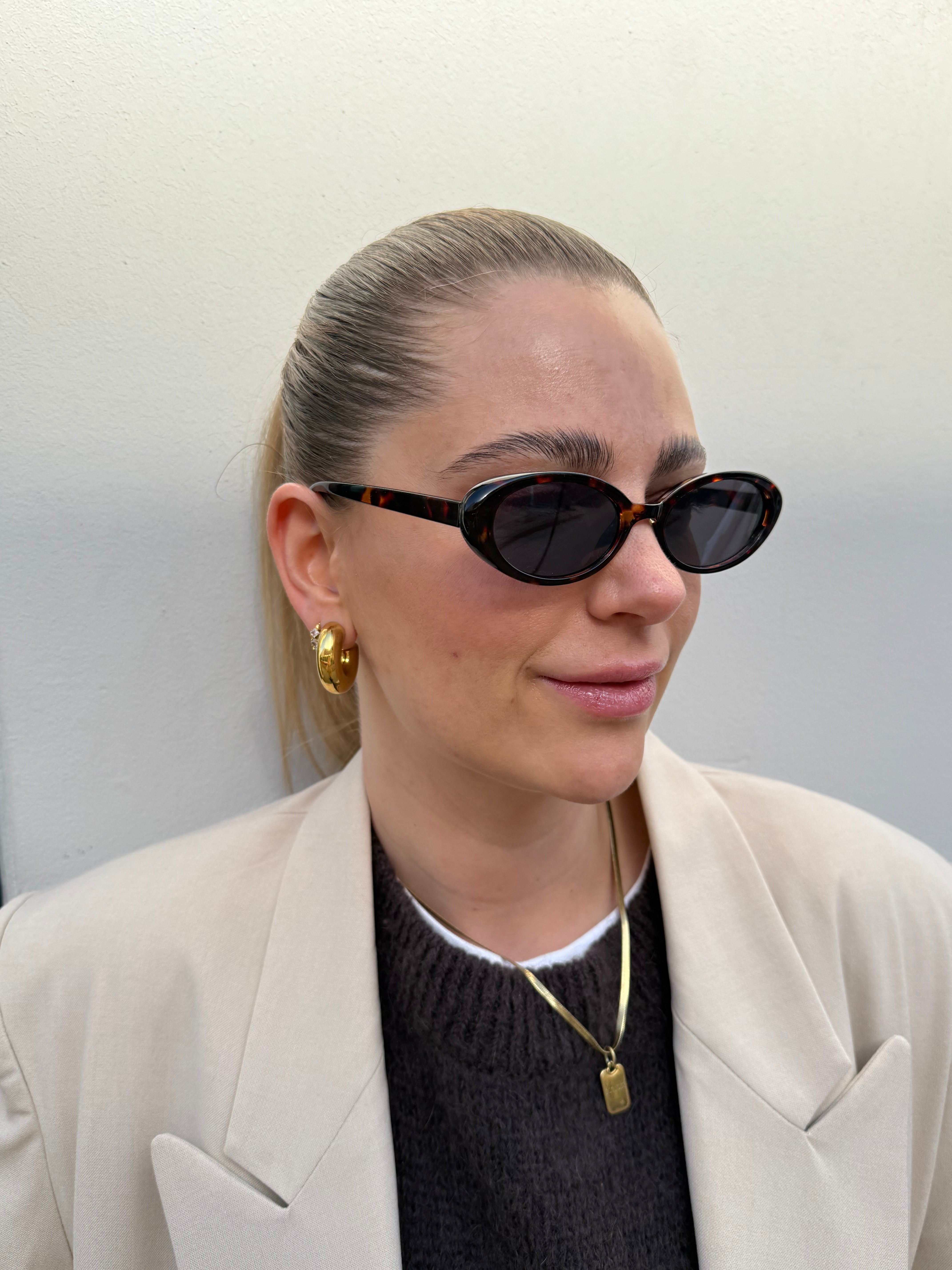 Sonnenbrille ovale Gläser Cat Eye Havanna