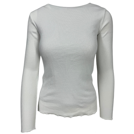 Langarmshirt Basic Wellenkante Weiß