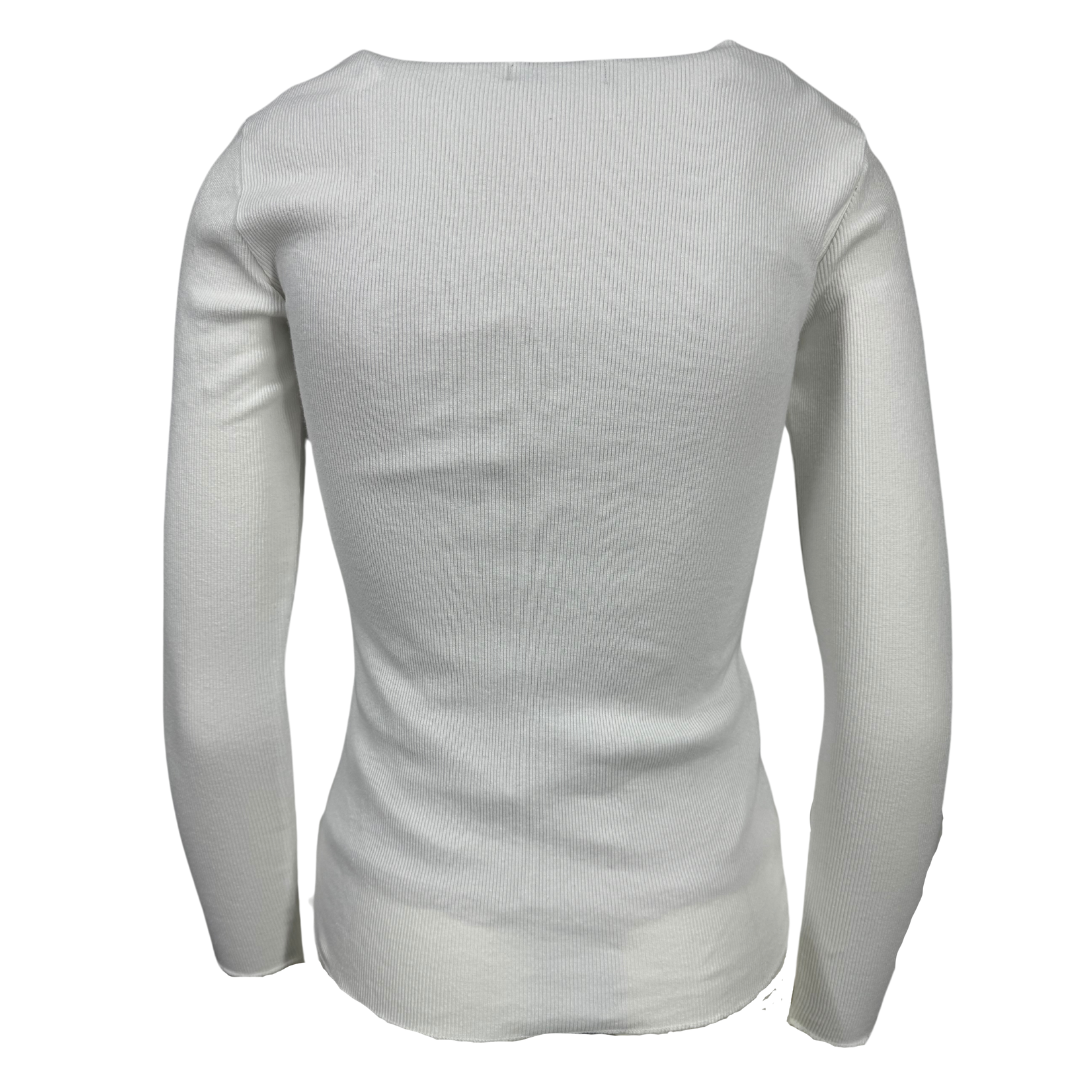 Langarmshirt Basic Wellenkante Weiß