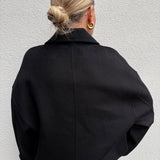 Jacke Caban Mittellang Kragen Knopfleiste Schwarz