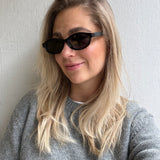 Sonnenbrille eckig ovale Gläser helles Havanna Schwarz