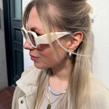 Sonnenbrille eckige Gläser breites Gestell Creme