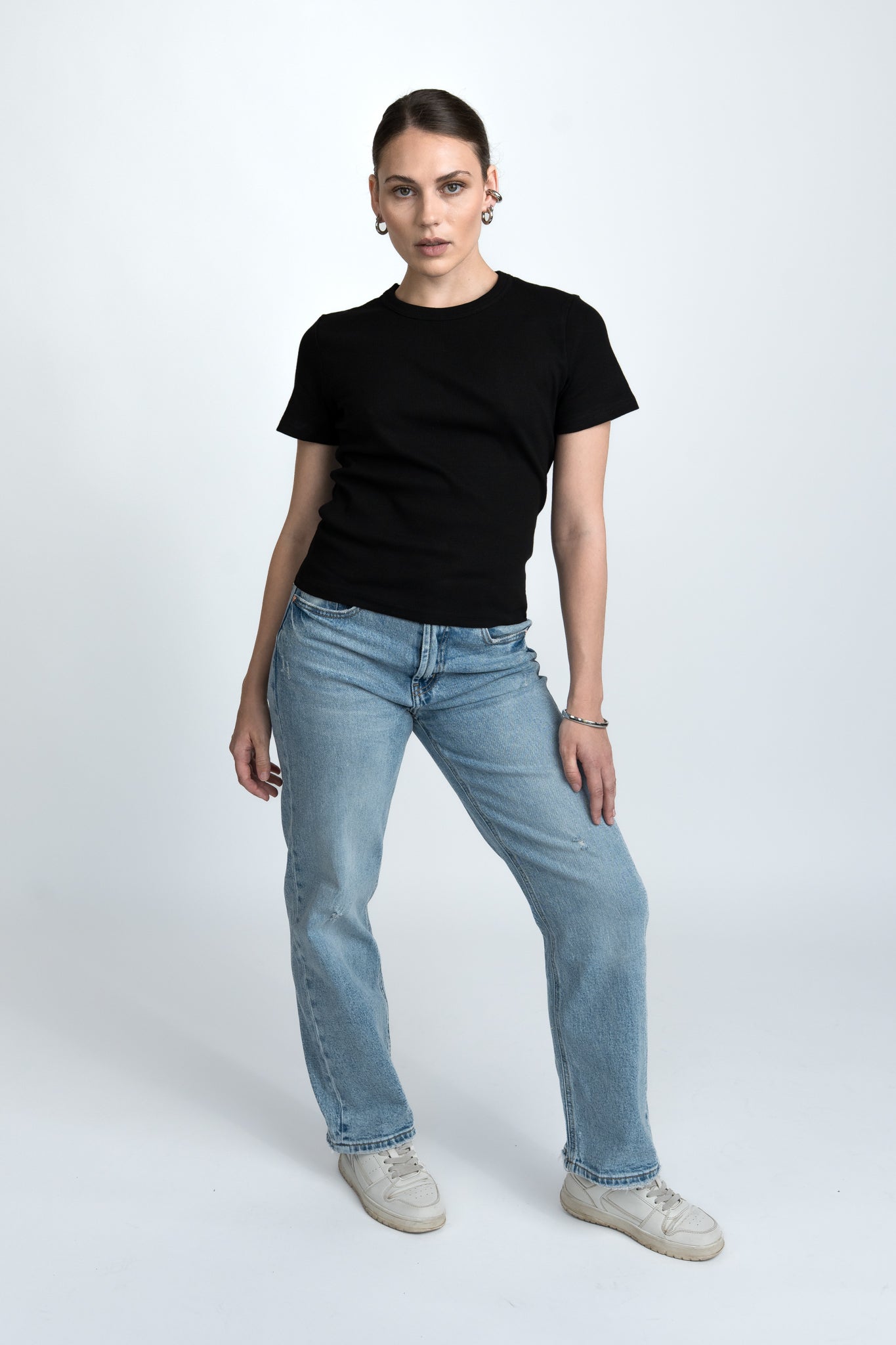 T-Shirt Gerippt Schwarz Ganzkörper